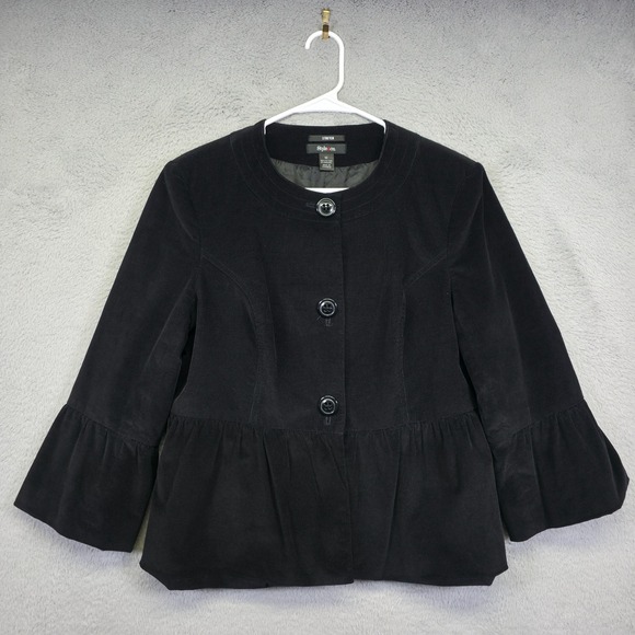 Style and Co Blazer Womens 12 Black Corduroy Stretch Peplum Preppy Cropped Y2K - Picture 2 of 12